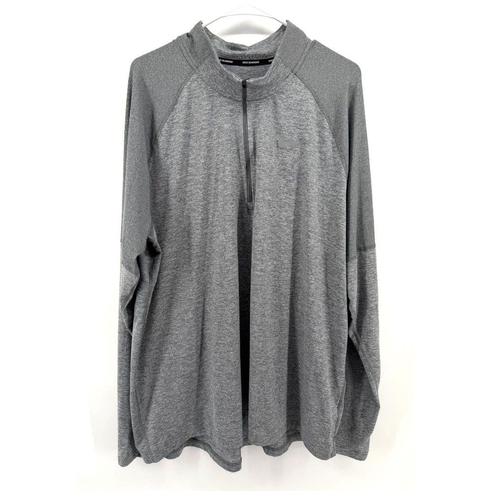 Nike Running Dri Fit Element 1/4 Zip Gray Mock Neck Ribbed Sleeves Sport Men XXL